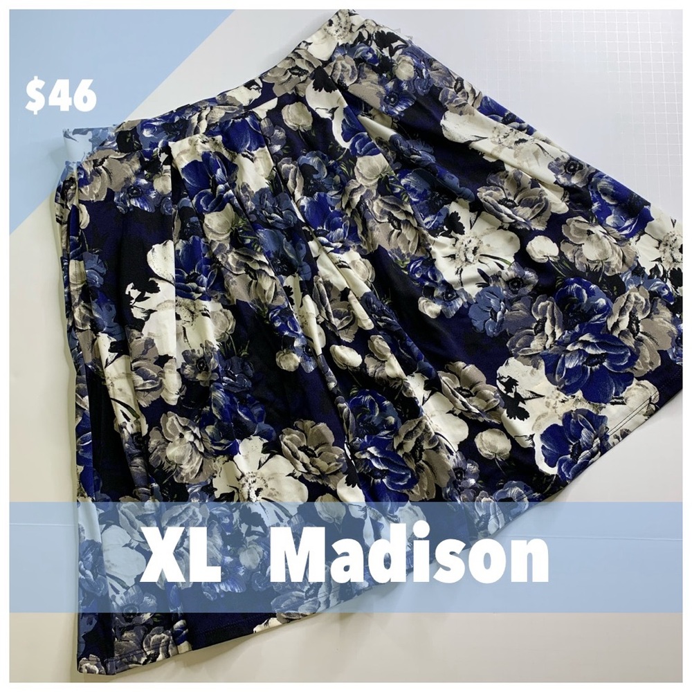 Floral Madison Skirt with Pockets in Blue and Gray